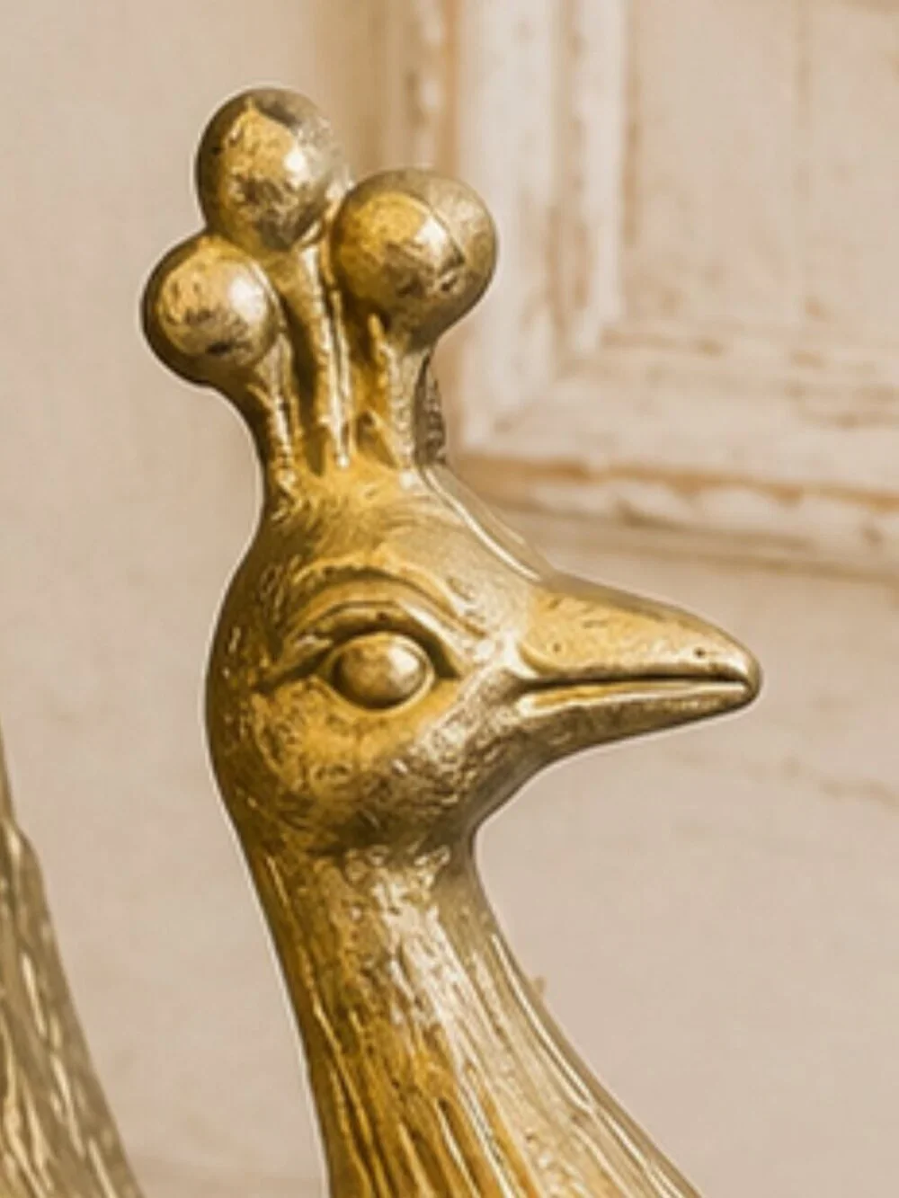 Vintage Brass Finish Peacock Figurine With an Ornate, Spread-Feather Tail Design